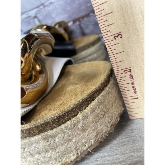 J. W. JW Anderson Chain Black White Leather Espadrille Platform Sandals Women 38 - Picture 6 of 16